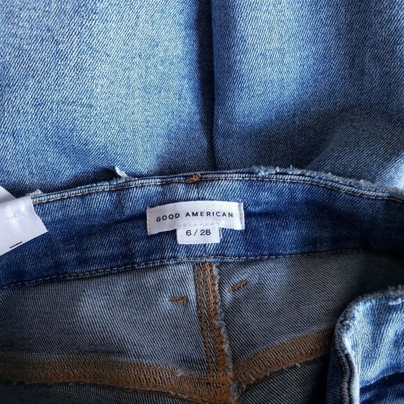 Good American Good Legs Straight Cotton Distressed Denim Jeans Women's Size 6/28 - Picture 5 of 9